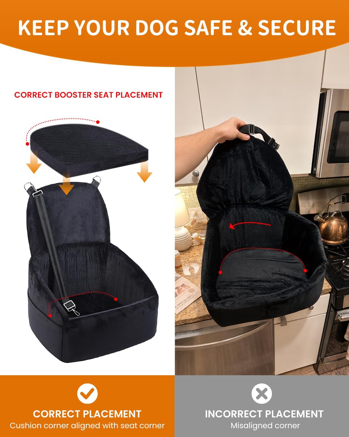 Dog Booster Car Seat with Extend Backrest for Small Medium Pet – Essentials for Dogs - Black / 18.5"l X 18.5"w X 22"h - image 3