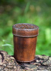Ulfberth, Viking dice Cup with Embossed Motif, Genuine Leather - Vegvisir Brown - image 2