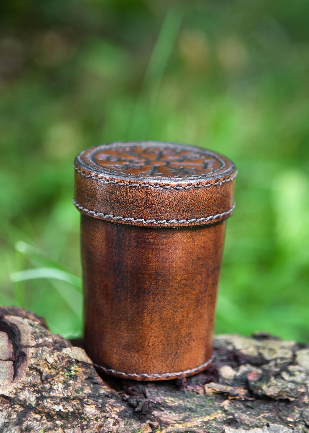 Ulfberth, Viking dice Cup with Embossed Motif, Genuine Leather - Vegvisir Brown - image 2