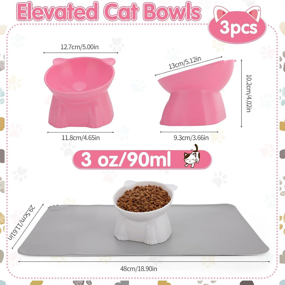 3 Pcs Raised Cat Bowl 15° Elevated Cat Food Bowl Tilted Cats Bowls - Pink, Grey, White - image 2