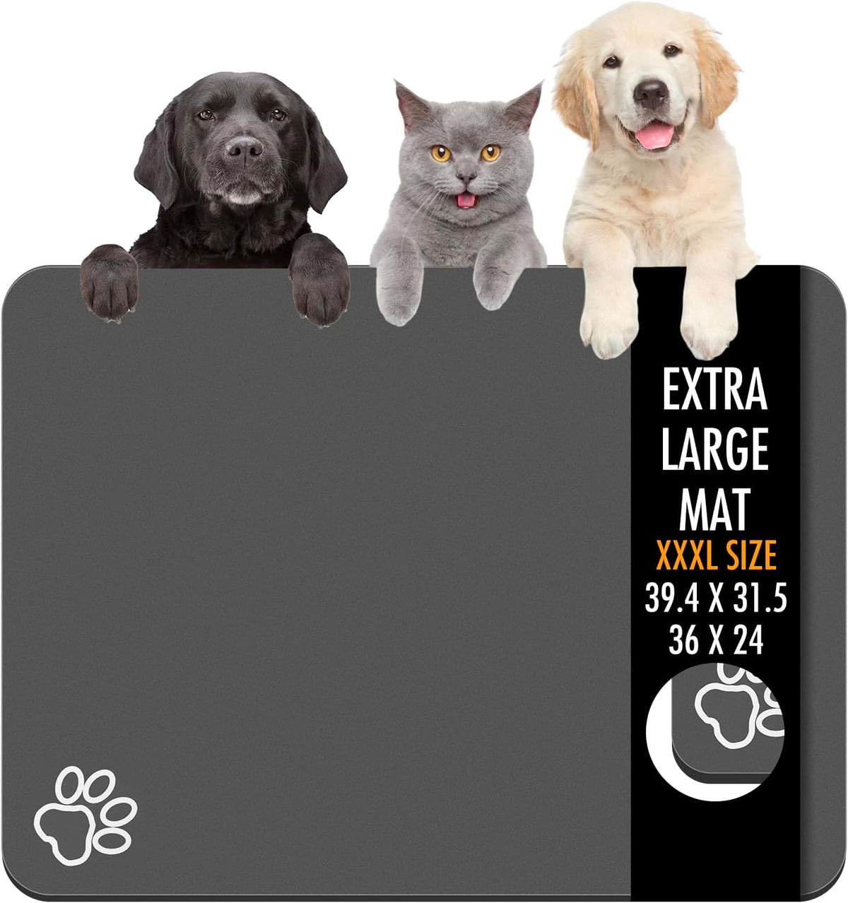 Dog Food Mat, 36" x 24" Extra Large Absorbent Dog Mat for Food and Water, Non Skid Cat Bowl Mat - Dark grey / 36"L x 24"W