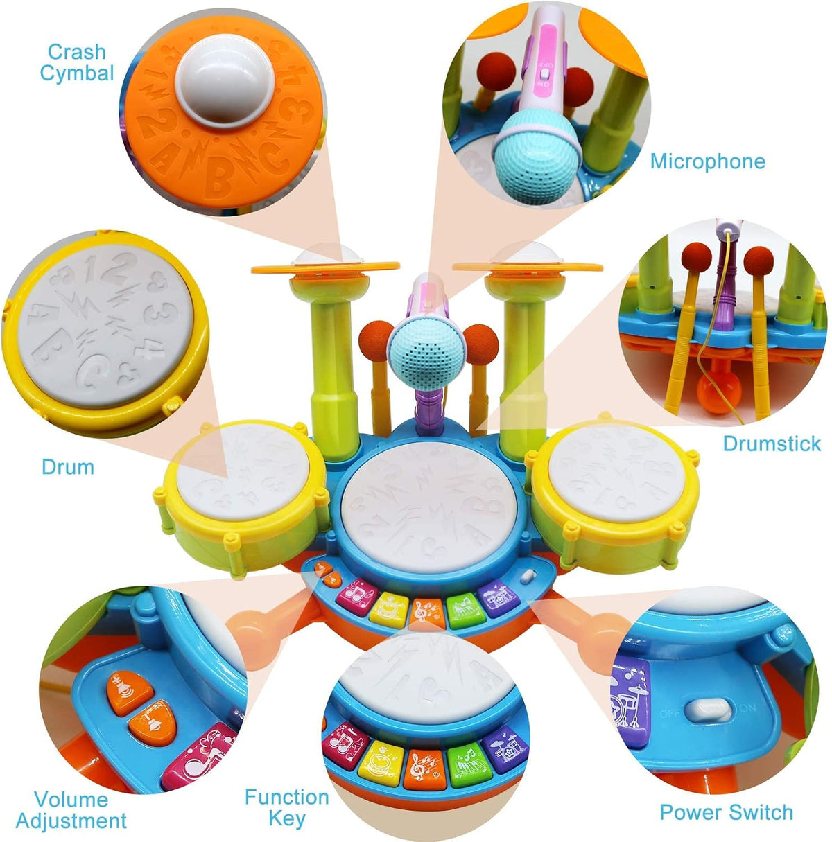 Drum Set for Toddlers, Kids Musical Instruments - Yellow - image 3
