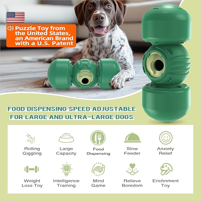 KADTC Dog Treat Dispener Toys Rolling Giggling Indestructible Puzzle Feeder Toy Adjustable Food Dispensing Speed for Medium/Large Aggressive Chewers Breed