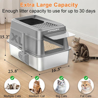 URPOWER Extra Large Stainless Steel Litter Box with Lid for Large Cats – Daily Care for Cats - Gray - image 3