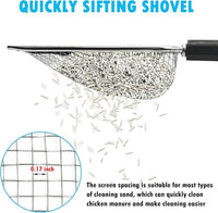 PINVNBY Stainless Steel Chicken Poop Scooper 3 in 1 Adjustable Long Handle Poop Scooper for Chicken(22.3" to 47.6") Multifunctional Chicken Coop Cleaning Tools Sifting Shovel Chicken Coop Accessories