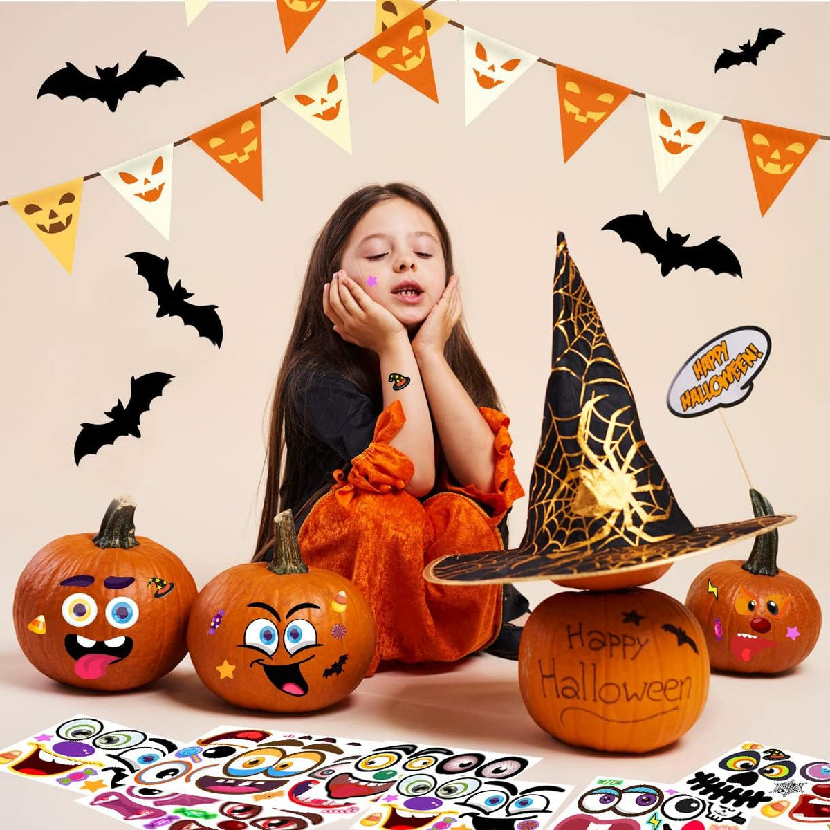 60 Packs Halloween Stickers Pumpkin Decorating Kit - 60pcs Pumpkin Sticker - image 3