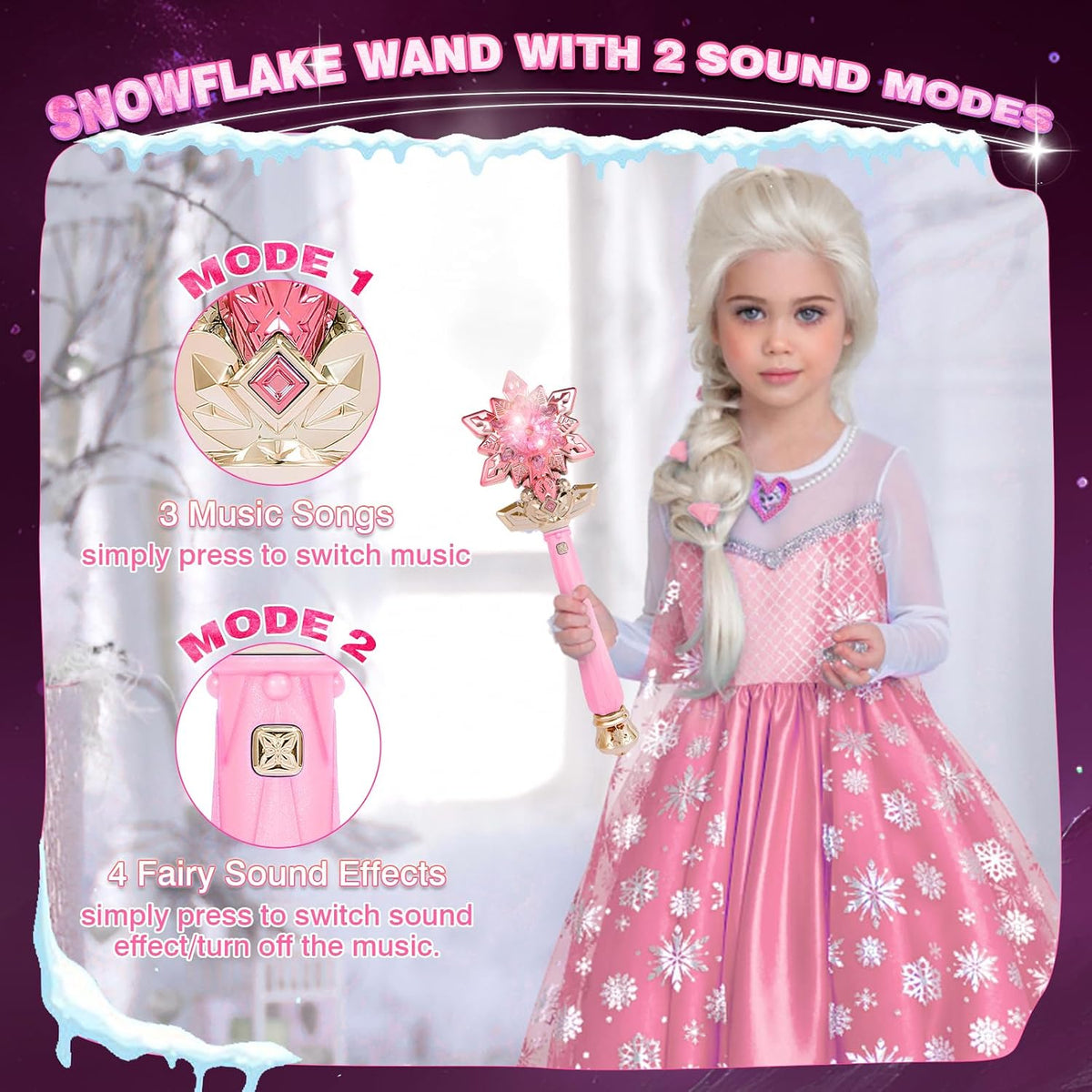 CharmRegion blue light up snowflake wand with water mist and sound buttons - view 4