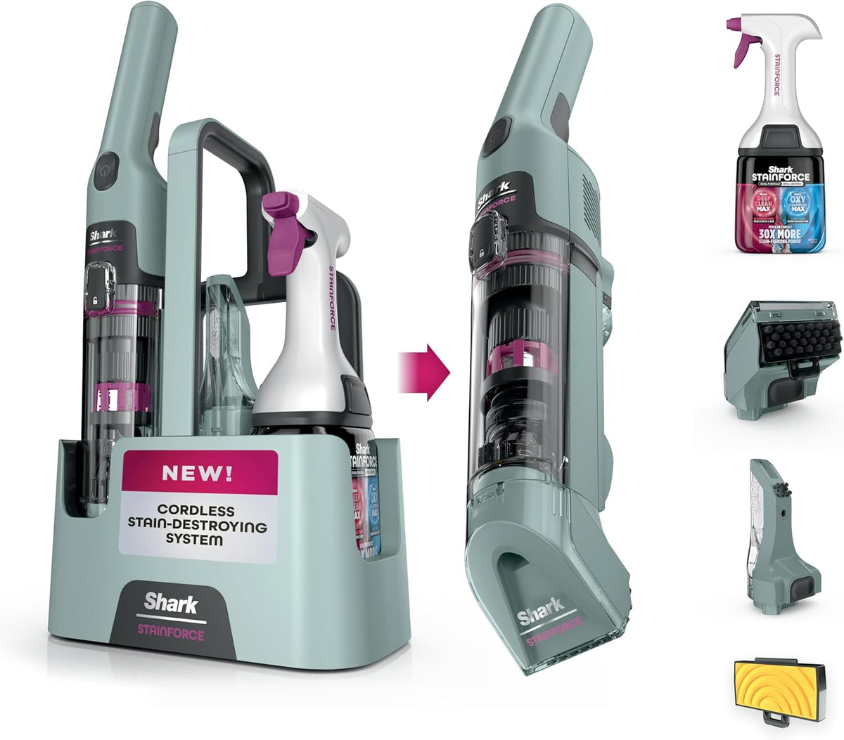 Shark StainForce Cordless Stain, Odor & Urine Remover, 2 Tools - Sage Green