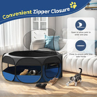 Small Animals Playpen, Waterproof Pet Tent with Zippered Top - Black + Blue - image 4