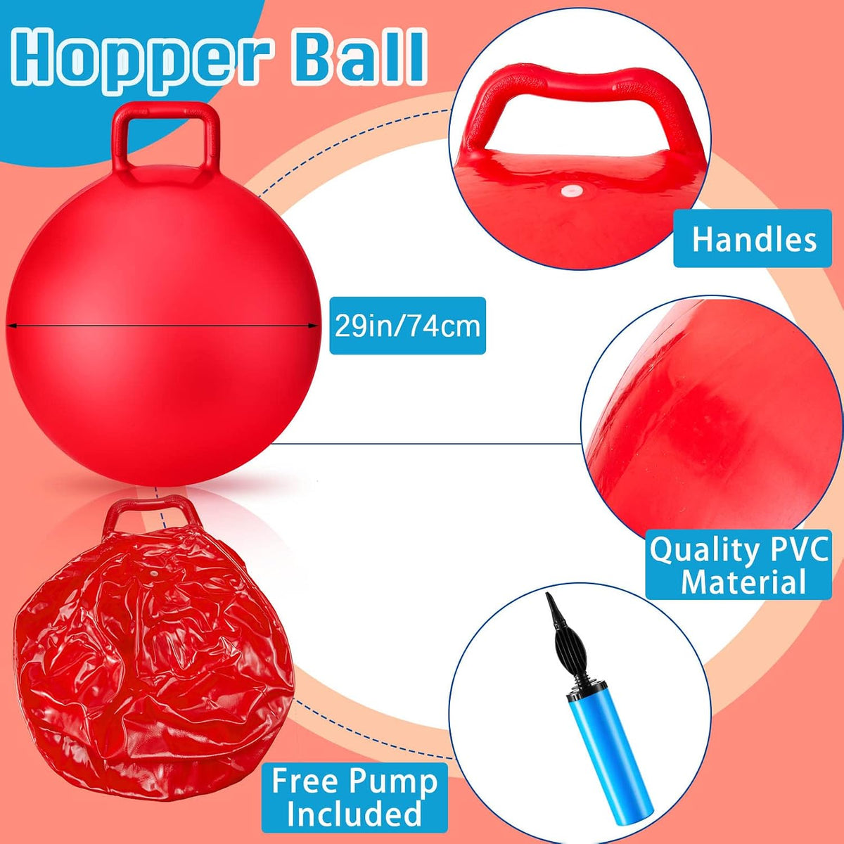 Lewtemi 3 Pcs 29" Hopper Ball Handle, Gradient Red - 29" / Red, Blue, Green - image 2