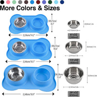 Dog Bowls 2 Stainless Steel Bowl for Pet Water and Food Feeder - 6½ oz ea / Blue - image 4