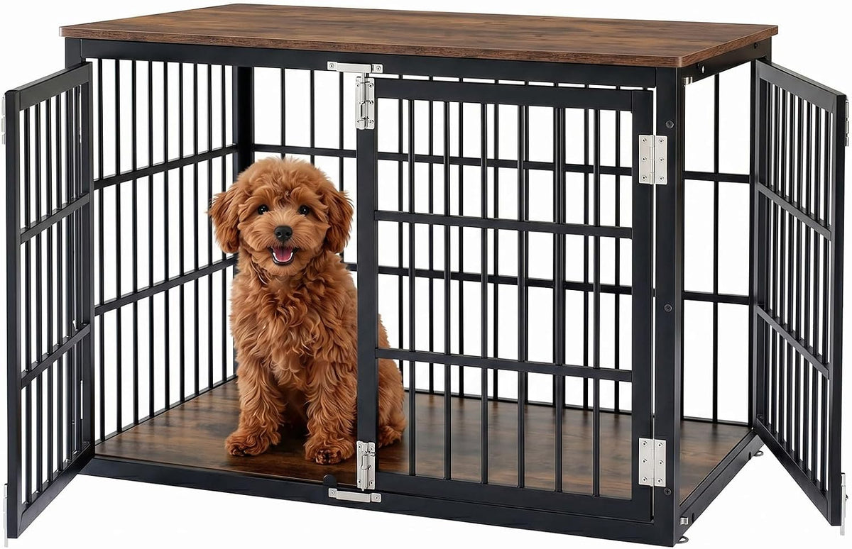 DUMOS Dog Crate Furniture 38 Inch Indoor Crate Dog Cage Wooden Kennel – Essentials for Dogs - Black / 38.2"L x 25.0"W x 27.9"H / 1