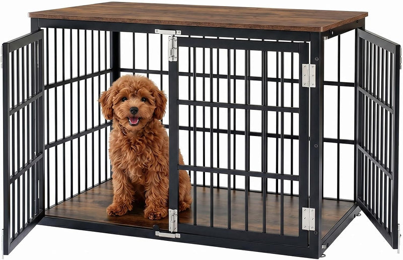 DUMOS Dog Crate Furniture 38 Inch Indoor Crate Dog Cage Wooden Kennel – Essentials for Dogs - Black / 38.2"L x 25.0"W x 27.9"H / 1