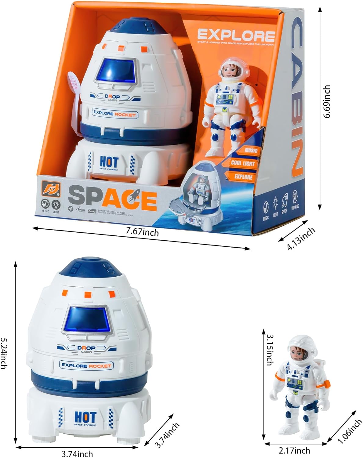 Wbzle space capsule rocket toy with lights, sound and astronaut figure - view 11