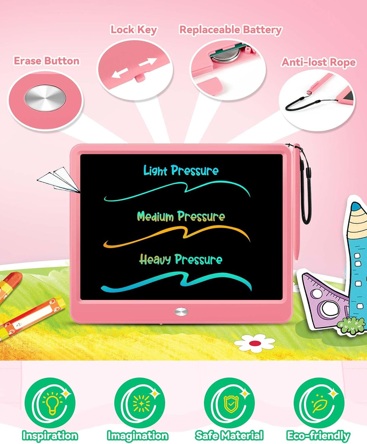 KOKODI 12 Inch LCD Writing Tablet with Anti-Lost Stylus - Pink / 12 inch - image 4