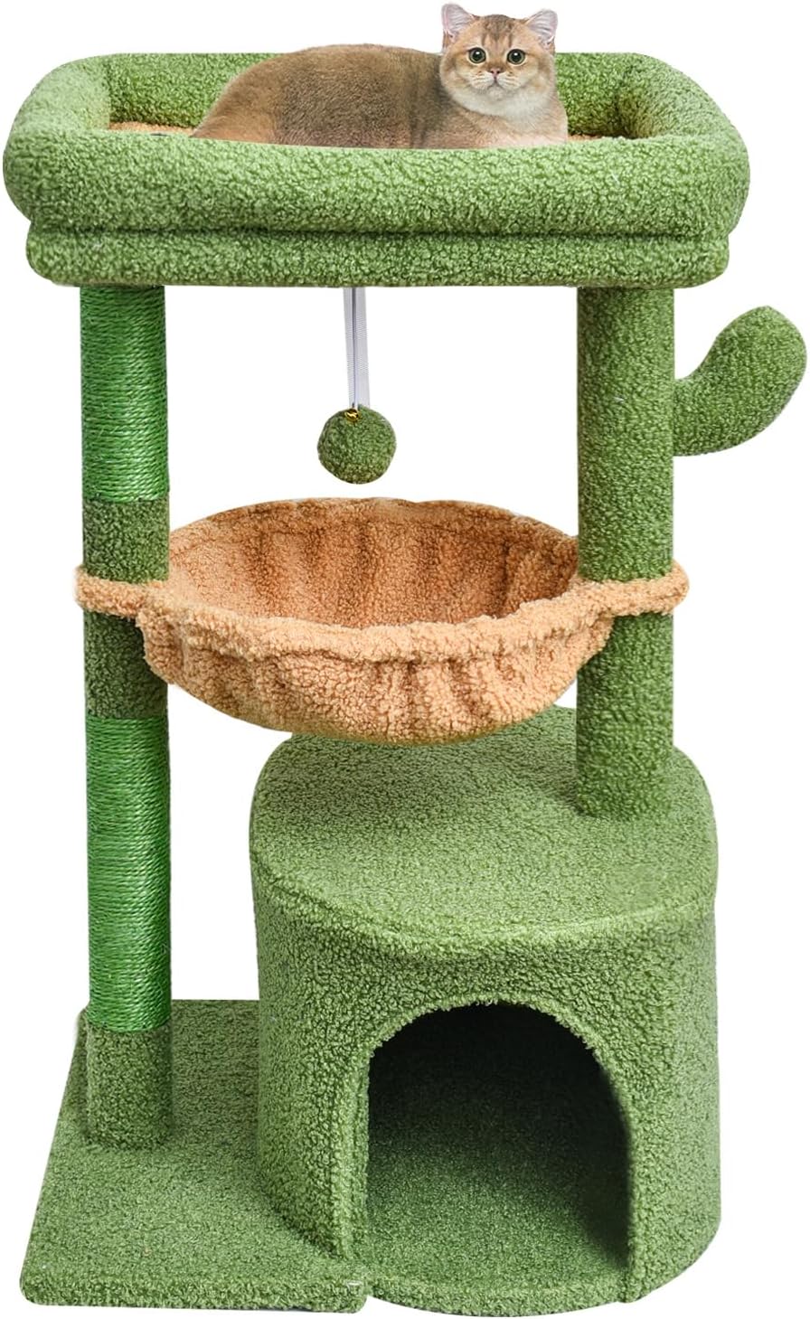 SYANDLVY Small Cat Tree for Indoor Cats - 29.6" / Green