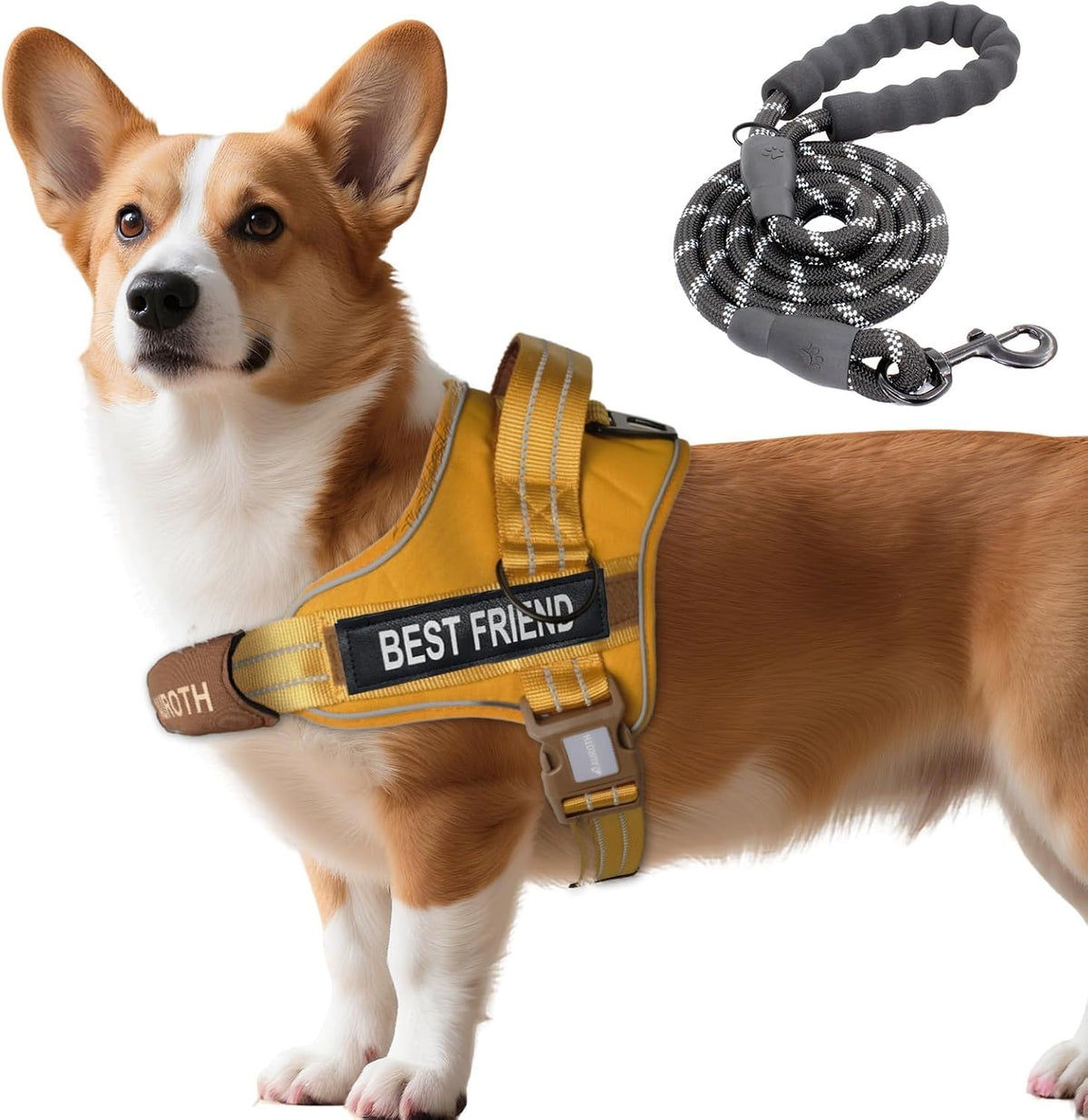 AUROTH Dog Harness for Large Dogs No Pull Tactical Harness and Leash - Turmeric / S(Neck:13.4"-19.7",Chest:20.5"-26")