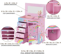 Jewelry Box for Girls 5-Layer with Swing Door Spinning Ballerina - Pink & Blue - image 4