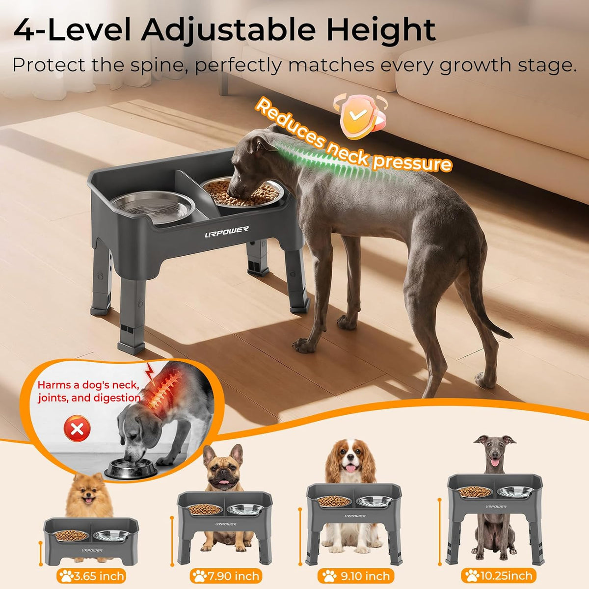 URPOWER Elevated Dog Bowls - Grey / Small - image 3