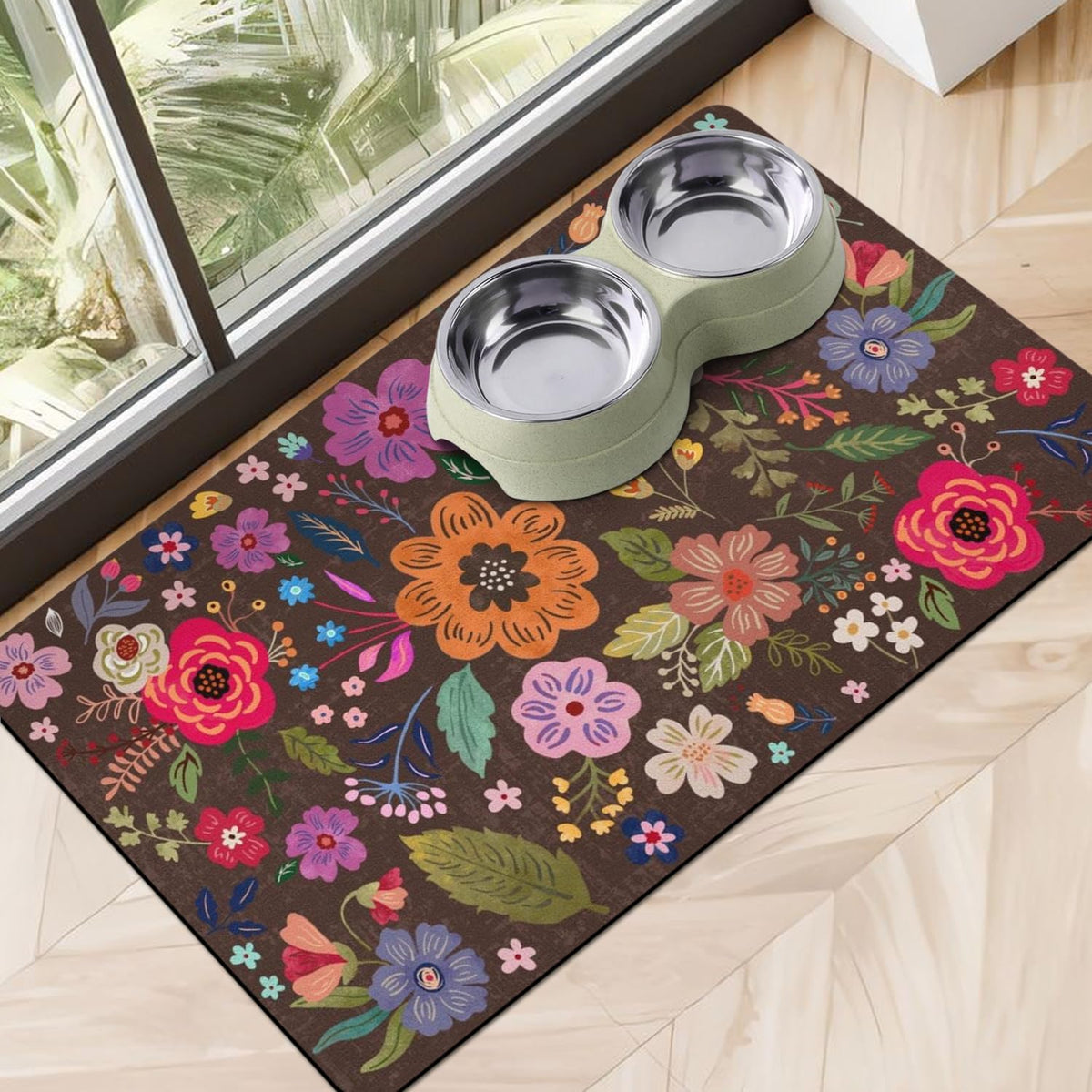 Dog Food Mats for Floors, Absorbent Dog Bowl Mat for Food and Water Dispenser, Quick Dry Cat Food - Brown / 32"L x 24"W