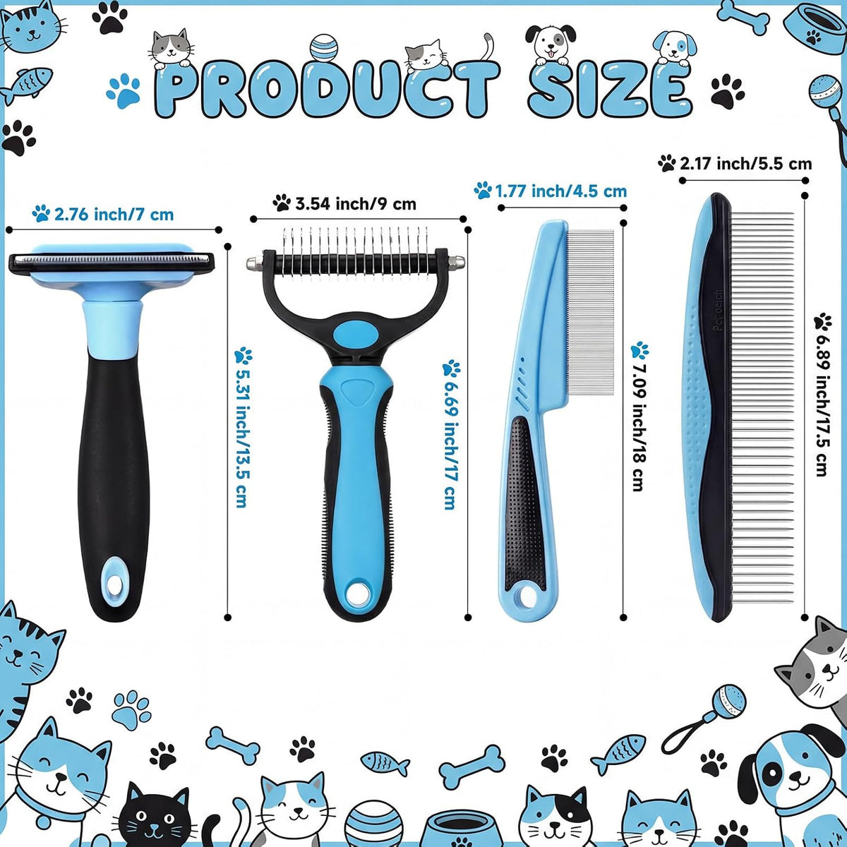 Patelai 4 Pcs Dog Dematting Comb - Blue and Black / Modern - image 2