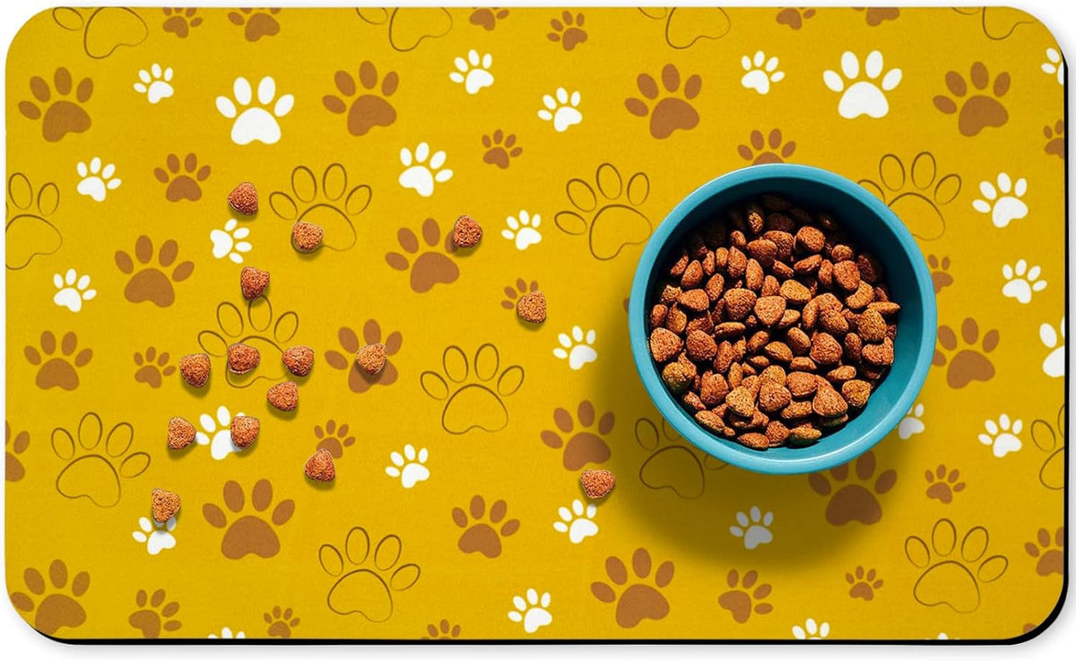 Dog Food Mat, Absorbent Water Bowl Mats Cat Pet Feeding Placemats Pink 20 * 12 inch – Essentials for Dogs - Yellow / 30"L x 17"W