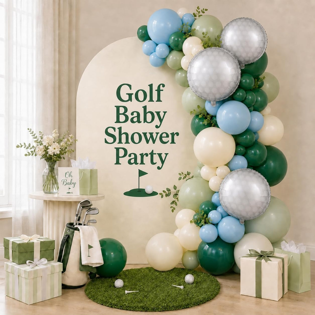 Blue Silver Balloon 12Inch Dark Metallic Blue Silver Confetti Latex - Blue Green White Golf - image 3