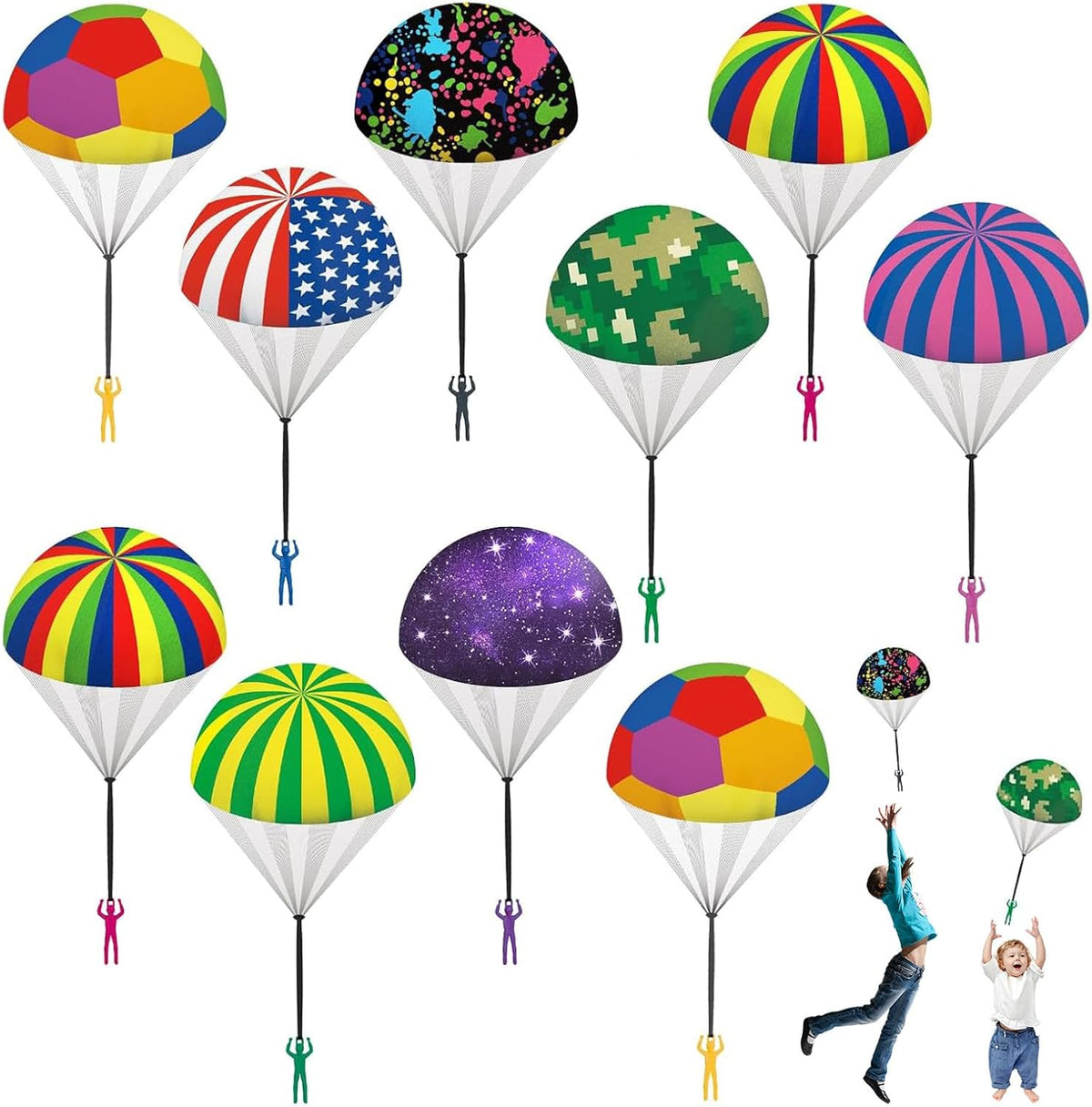 Utosday 10 pack parachute toys for kids with colorful canopies and paratrooper figures