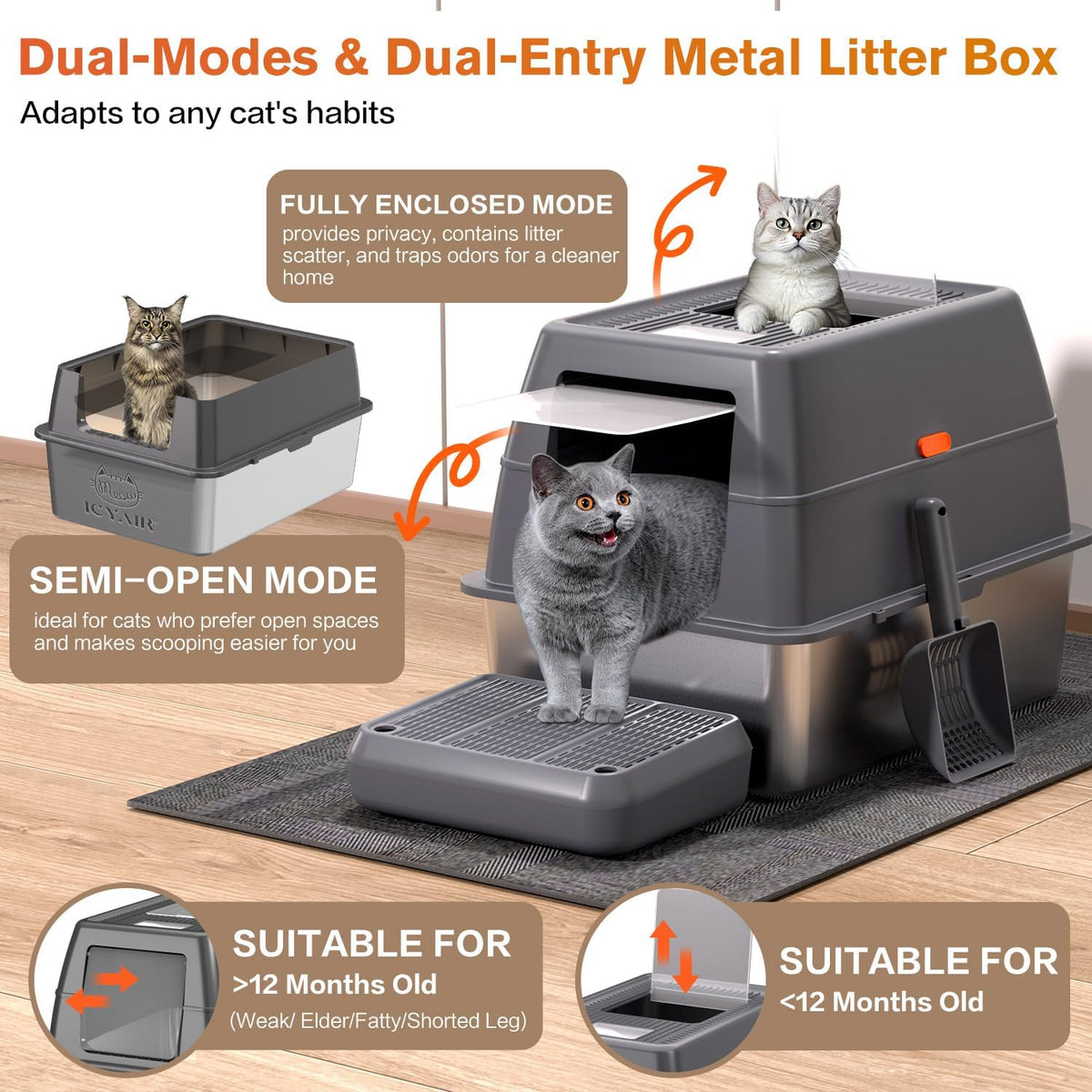 XXXL Stainless Steel Litter Box with Lid - image 3