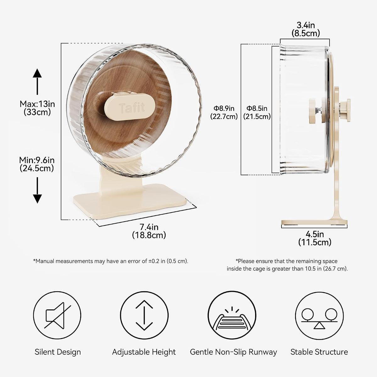 Super‑Silent Hamster Exercise Wheel - 8.7inch / Warm Brown - image 3