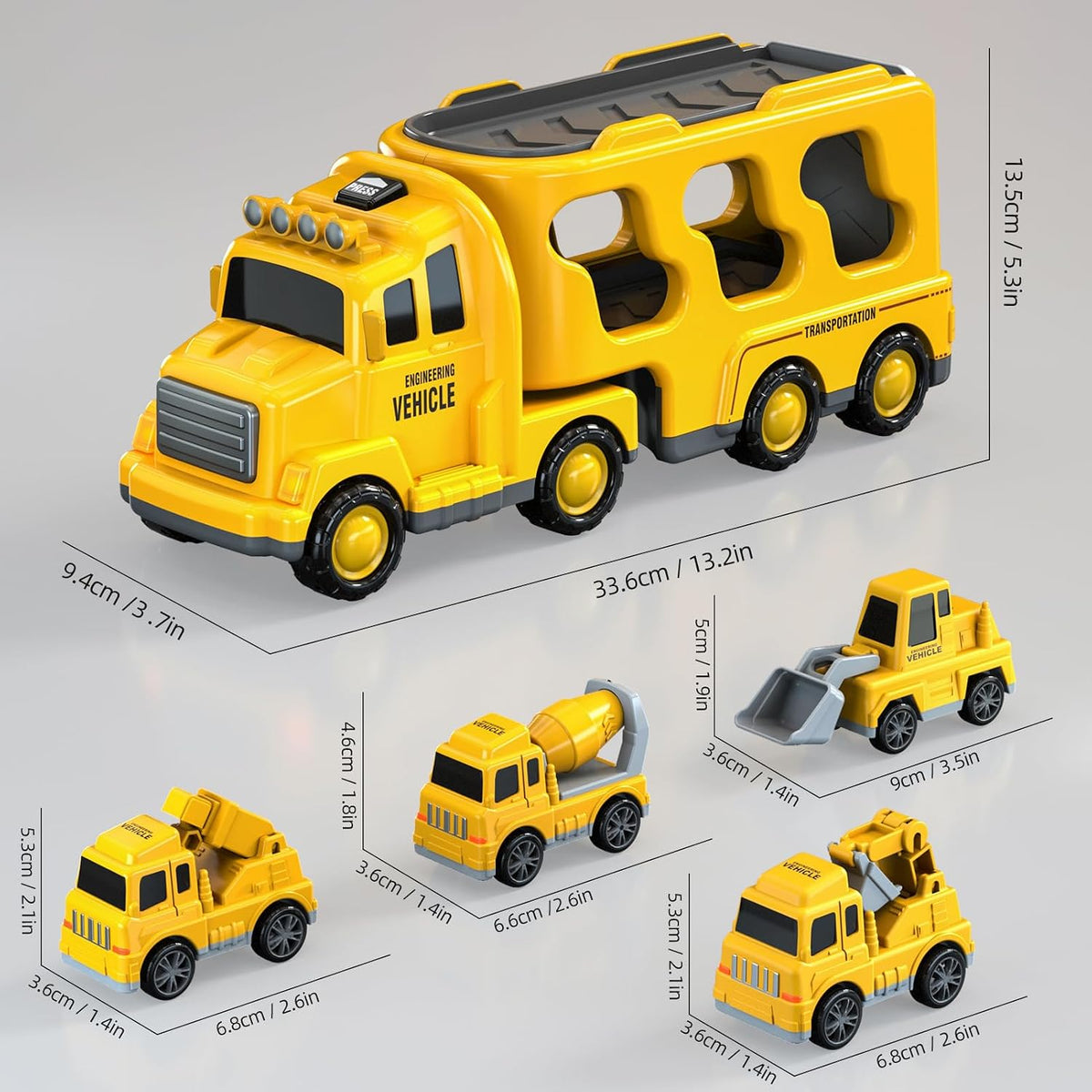 Beby Buty 5 in 1 construction truck toys with transport carrier, crane, mixer, bulldozer, excavator - view 12