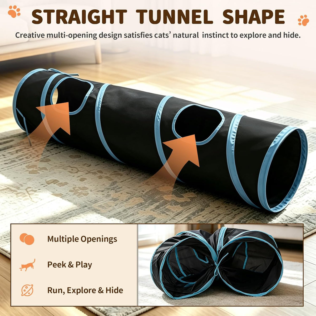 iCAGY Cat Tunnel for Indoor Cats Kittens Rabbits - Black / Single Tunnel - image 3