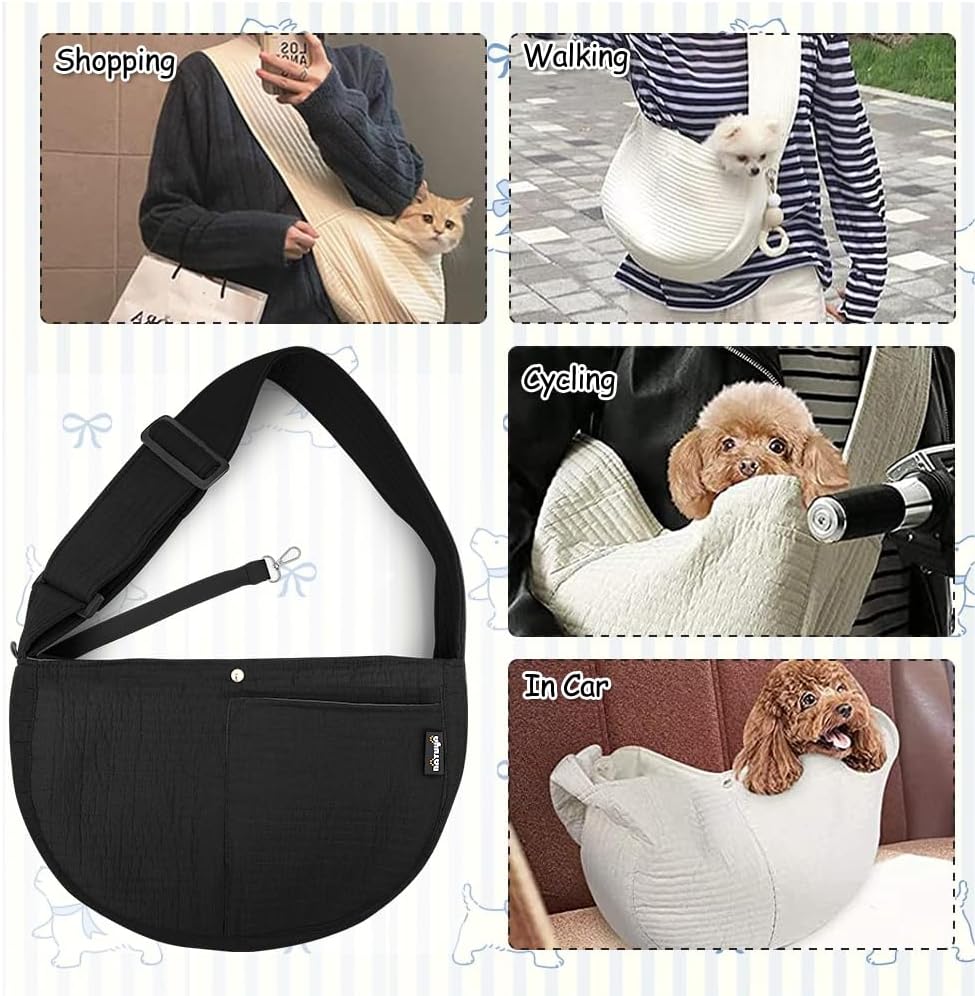 NATUYA Small Dog Cat Carrier Sling - Black / Canvas-Adjustable Strap - image 4