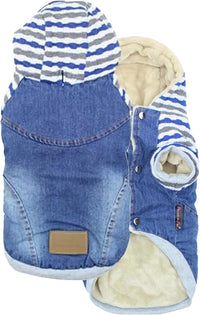 Parisian Pet Basic Dog Hoodie - Lightweight Denim Striped Sweatshirt - Pullover with Leash Hole and Pockets - Blue Cotton Dog Clothes - 2XL