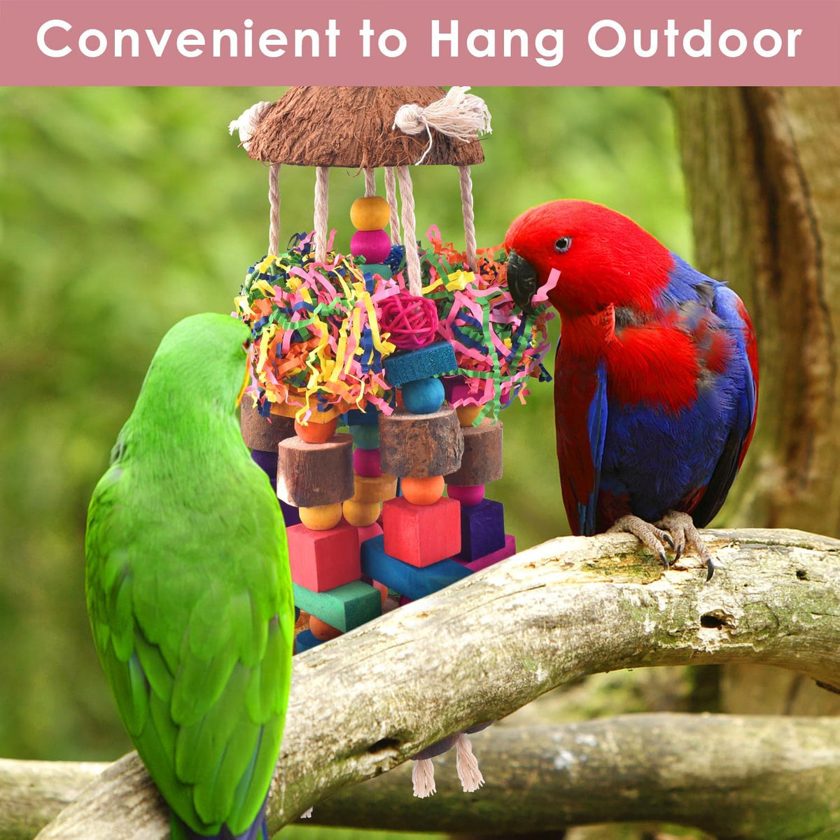 KATUMO Bird Toy, Large Parrot Natural Wooden Blocks Chewing Toy Suits for African Grey Cockatoos - Shredded paper - image 3