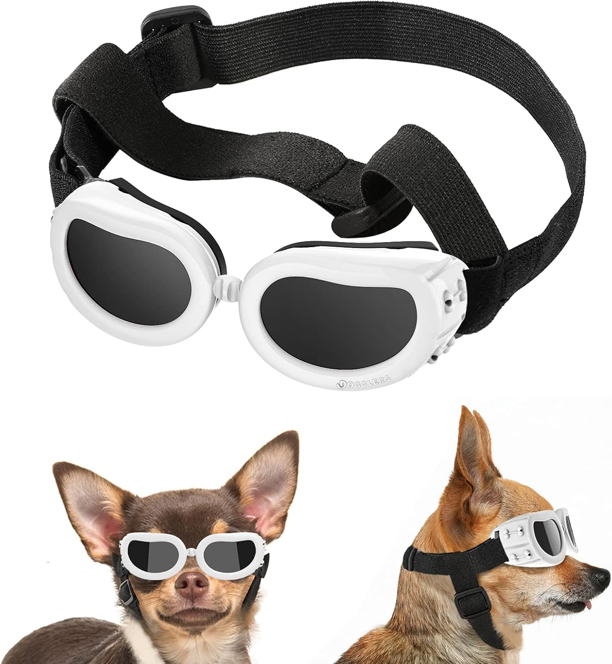 Lewondr Small Dog Sunglasses UV Protection Heart Shape Dogs Goggles - White / Solid