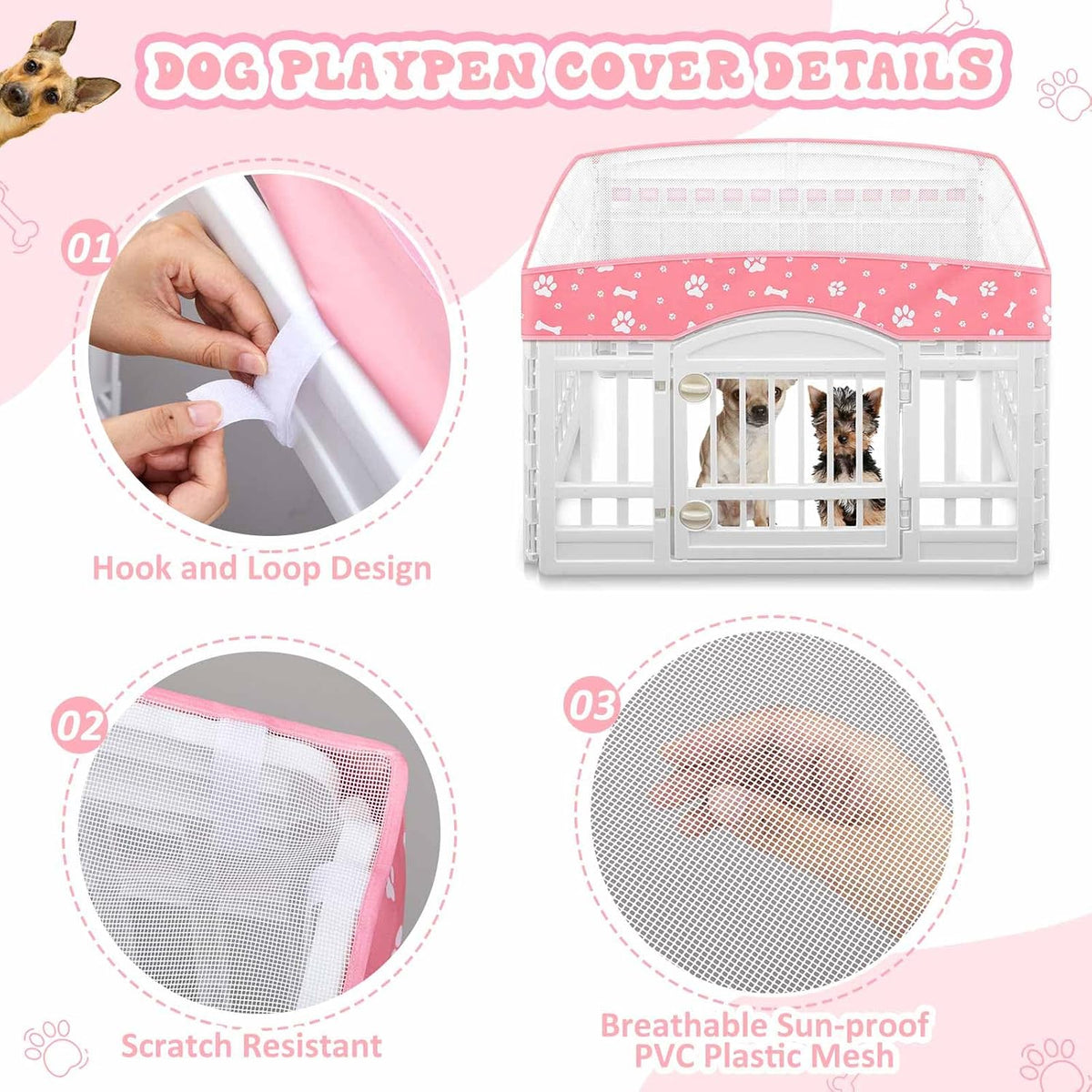 2 Pack Dog Playpens Cover and Bottom Mat Fits 4 Panels - Pink - image 4