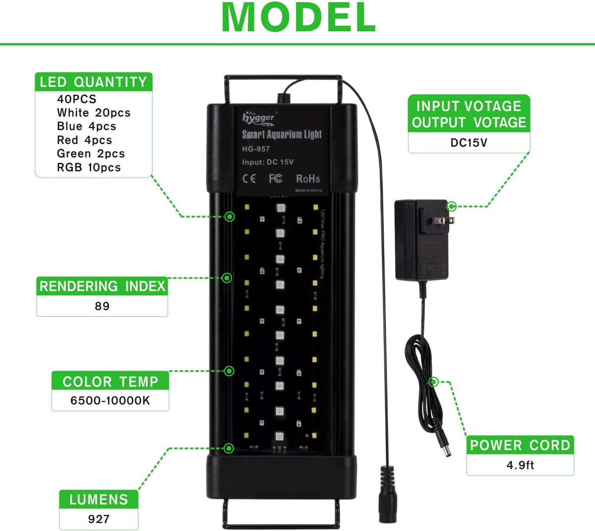 hygger Aquarium Programmable LED Light - 20W - 12in~18in - image 4
