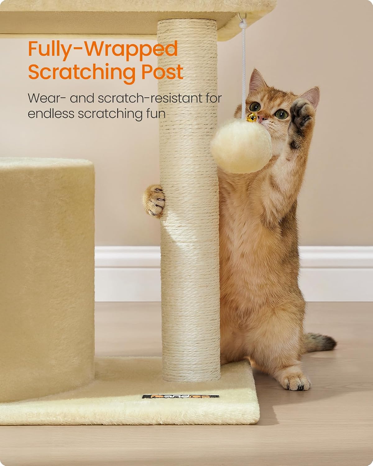 Feandrea Cat Tree, Cute Kittens Condo - Sand Beige - image 4
