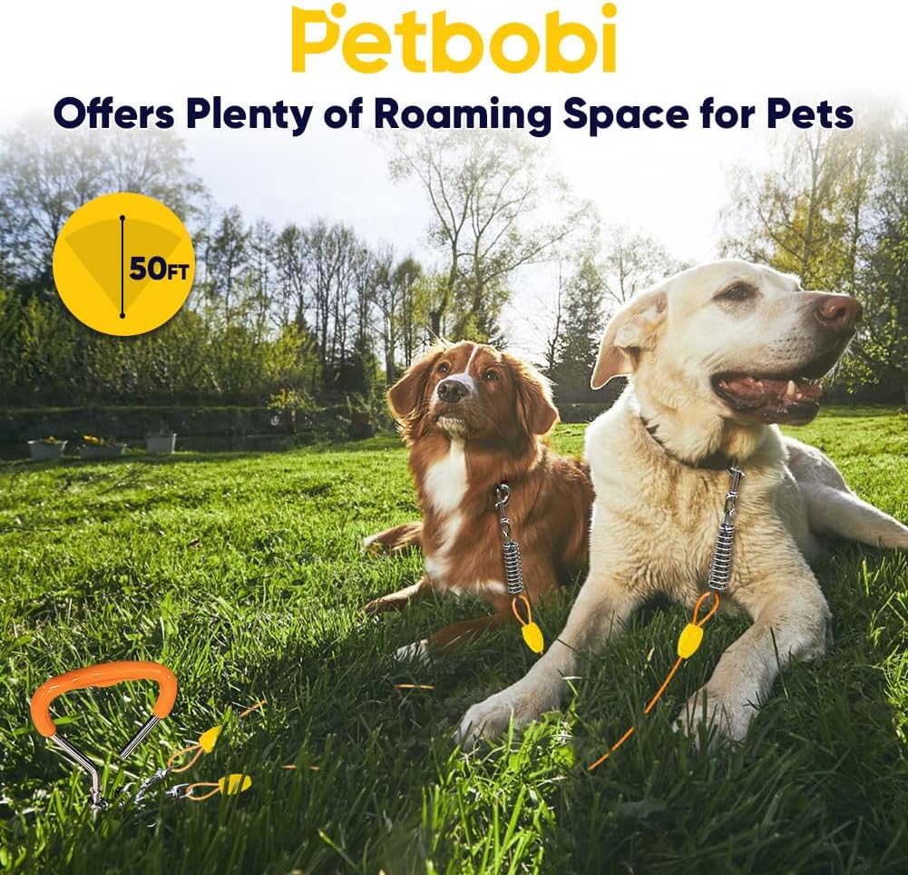 Petbobi Dog Tie Out Cable and Stake - 50 ft (120 lbs) / Orange - image 4