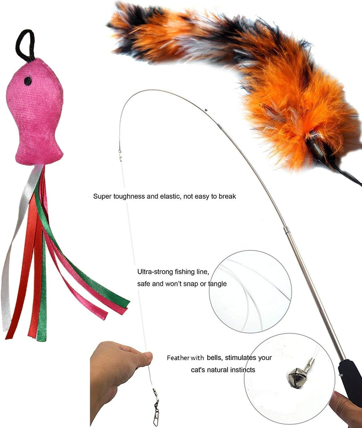 Cat Toys Set, Cat Retractable Teaser Wand, Catnip Fish - image 2