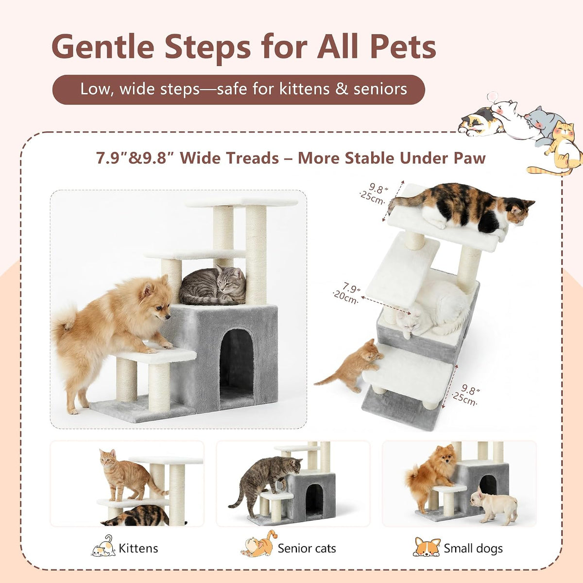 Heybly Cat Scratching Post, Pet Steps for Indoor Cats and Dogs - Light Gray - image 3
