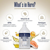 Wild Alaskan Salmon Oil for Dogs with Pollock - 64 oz of Pollock and Salmon Oil, Omega 3, EPA, and DHA - Dogs Skin and Coat Supplement - Made in USA
