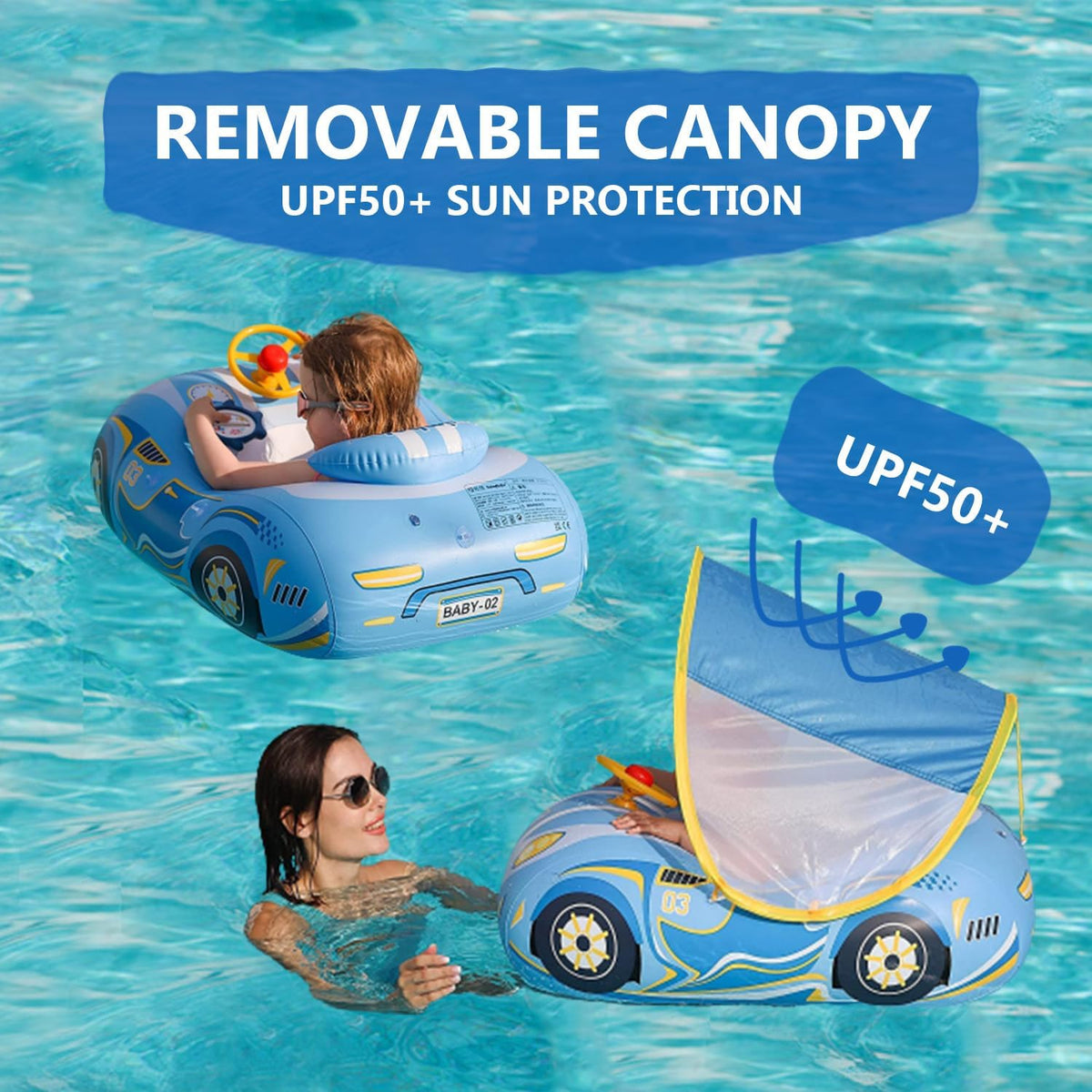 BOffer inflatable baby pool float shaped like a car with steering wheel and horn - view 19