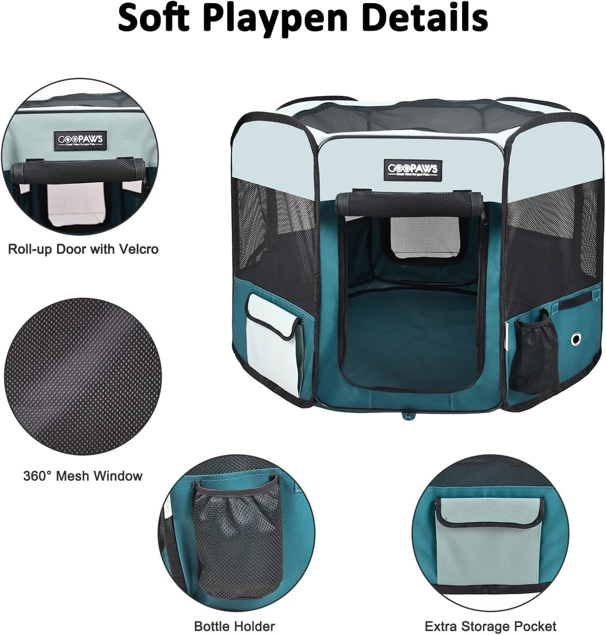 JESPET 61" Pet Dog Playpens - Teal Blue / 61x61x30 Inch (Pack of 1) - image 4