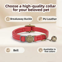 THAIN Leather Cat Collar with Bell Breakaway, Adjustable - Red - image 2
