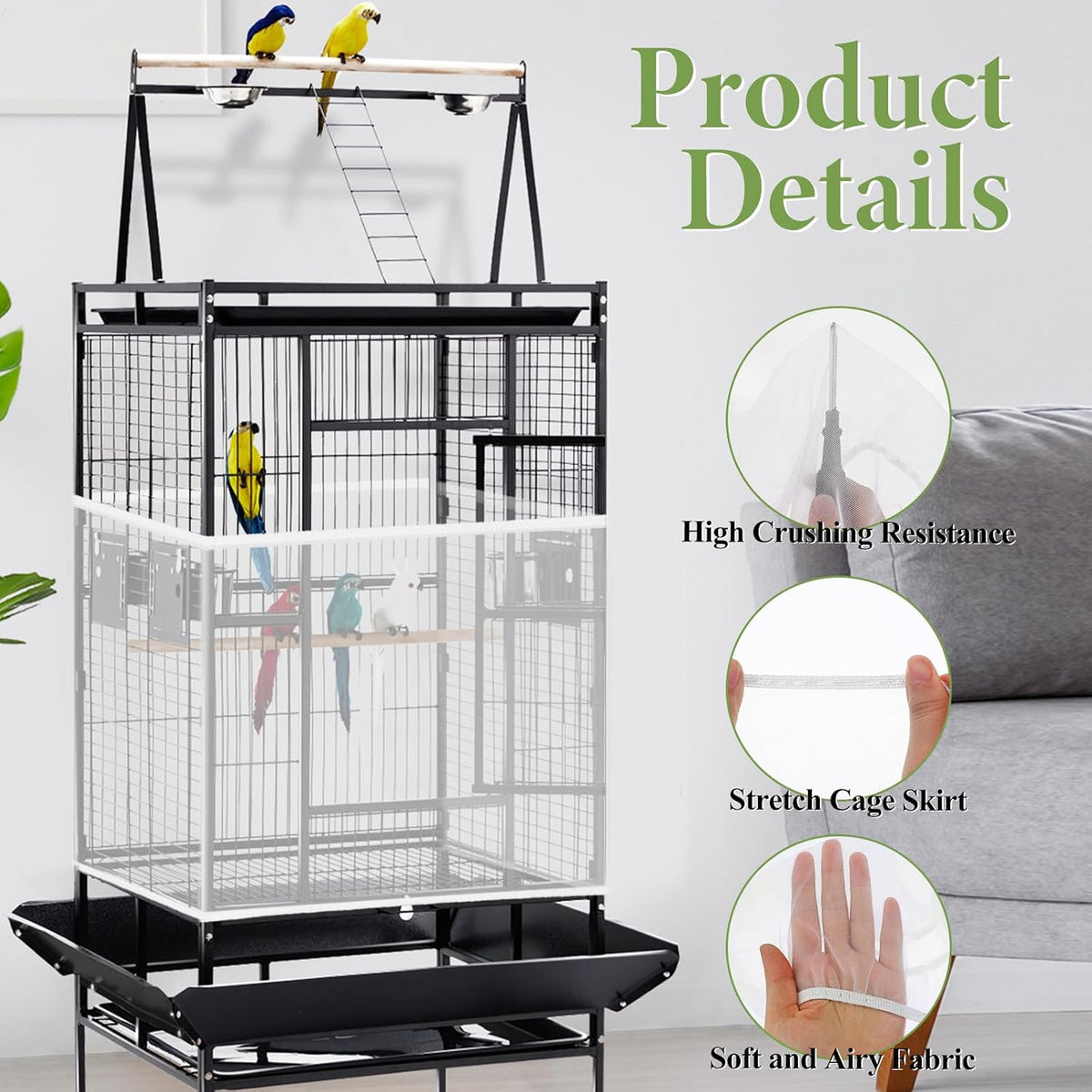 Trinkrittey Bird Cage Seed Catcher White Bird Cage Net Cover - White - image 4