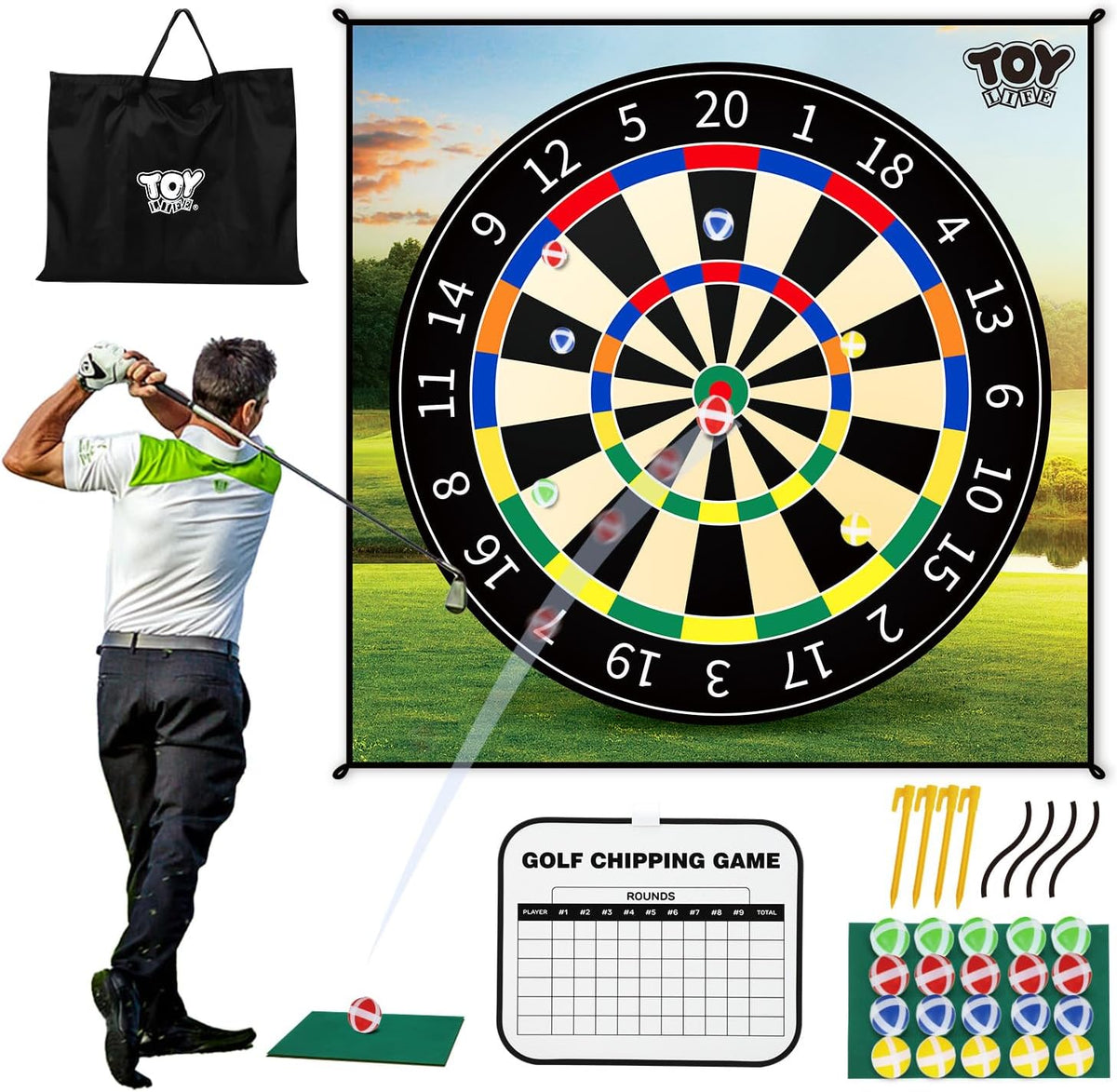 TOY Life chipping golf game mat with sticky balls, scoring zones, sand traps and water hazards