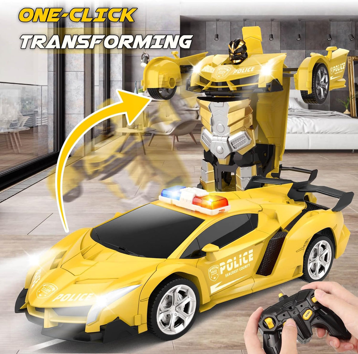 Transform Remote Control Car Toys for Boys 4-6 - Police Car Yellow - image 2