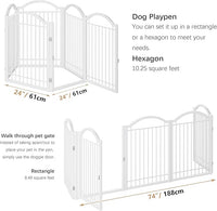 BHG Metal No-Assembly Freestanding Dog Gate with Door Walk Through, Extra Wide 120", Extra Tall 32" Pet Gate, Accordion Puppy Folding Playpen Dog Fence, with 2PCS Support (White, 5 Panels)